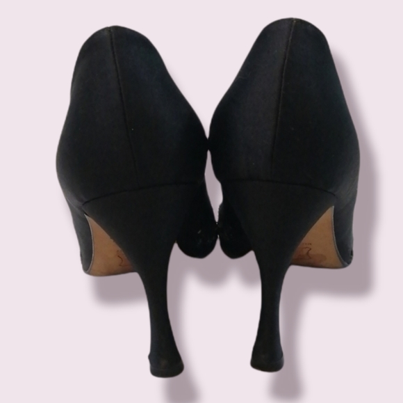 Vera Wang Black Satin & Beaded Heels Shoes… - Picture 3 of 11